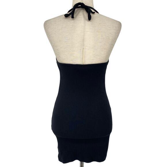 COLLUSION Black Ribbed Halter Fitted Mini Dress Size 6 Sexy Summer Y2K Casual - Picture 6 of 8